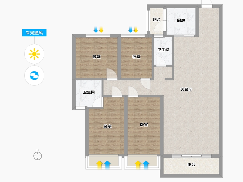 广东省-梅州市-御景蓝湾-96.52-户型库-采光通风