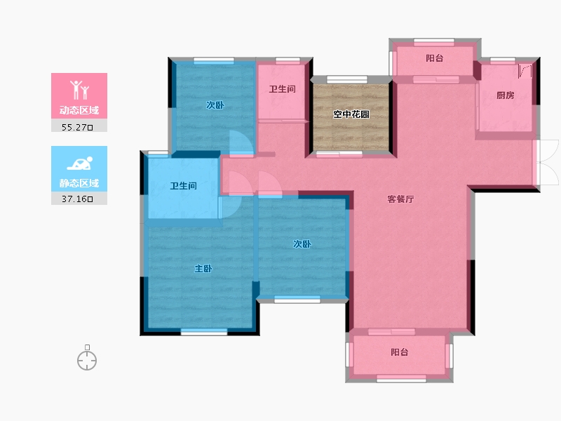 湖南省-长沙市-泰禹云开壹品·樾玺-87.23-户型库-动静分区