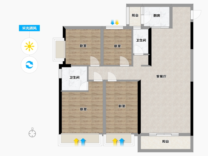 广东省-梅州市-御景蓝湾-104.98-户型库-采光通风