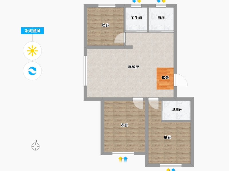 吉林省-长春市-多恩海棠湾-73.73-户型库-采光通风