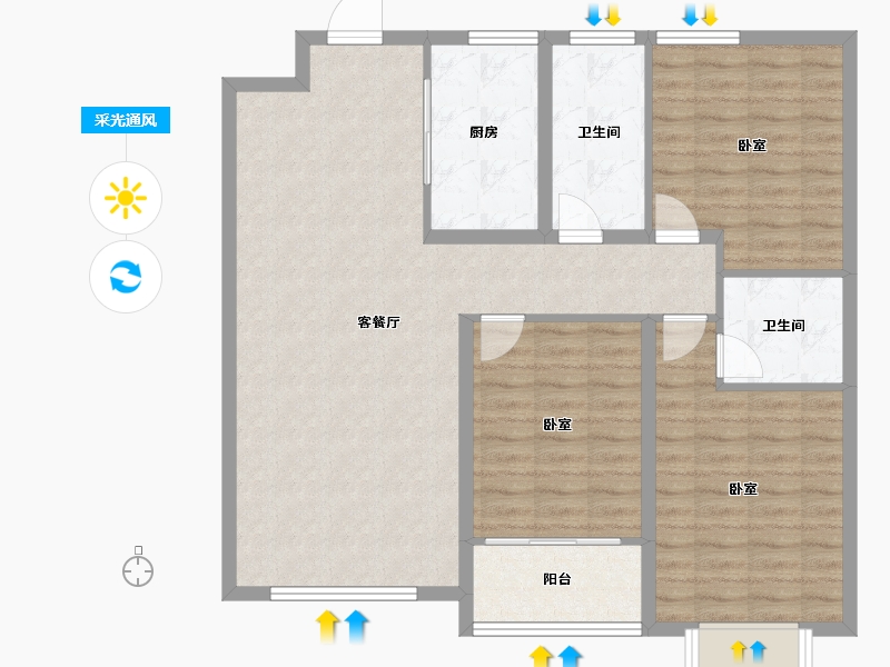 山东省-潍坊市-恒信·金玉豪府-105.00-户型库-采光通风