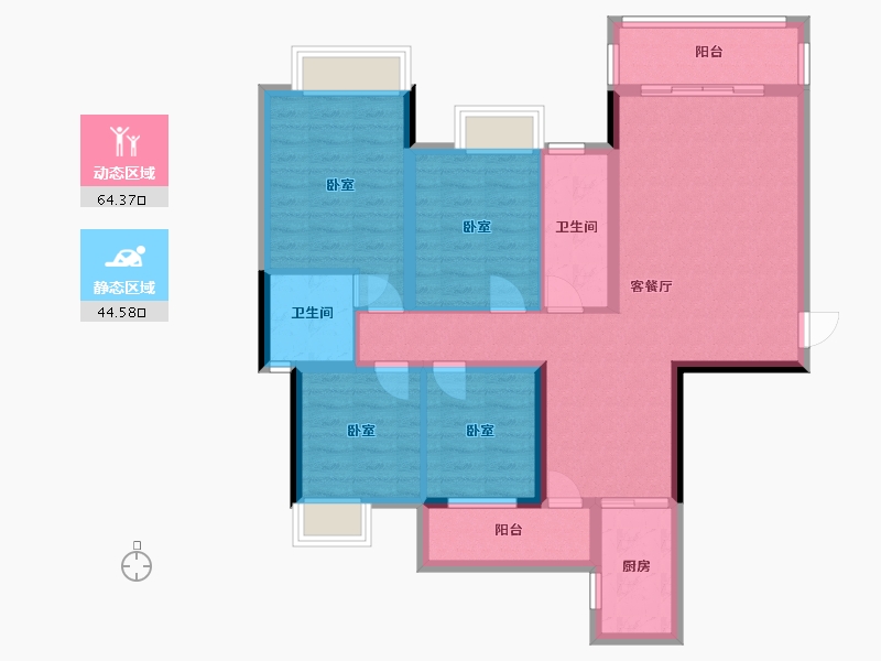 广东省-梅州市-艺展·熙园-96.72-户型库-动静分区