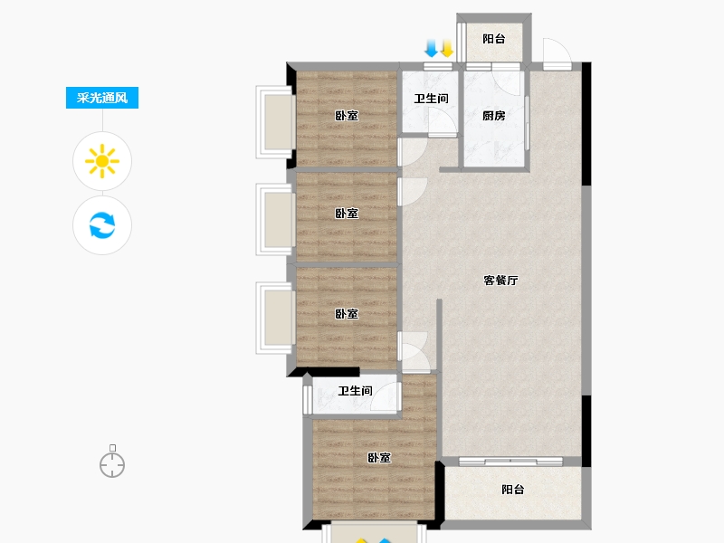 广东省-梅州市-御景蓝湾-93.95-户型库-采光通风