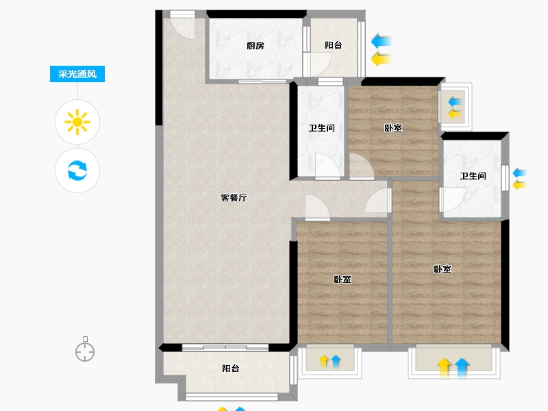 广东省-梅州市-艺展·熙园-95.45-户型库-采光通风