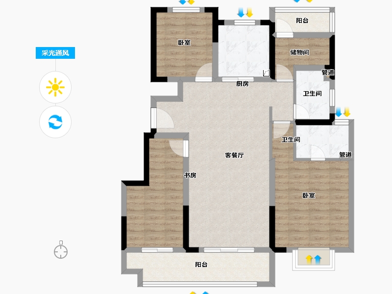 安徽省-宣城市-世茂云锦-100.00-户型库-采光通风