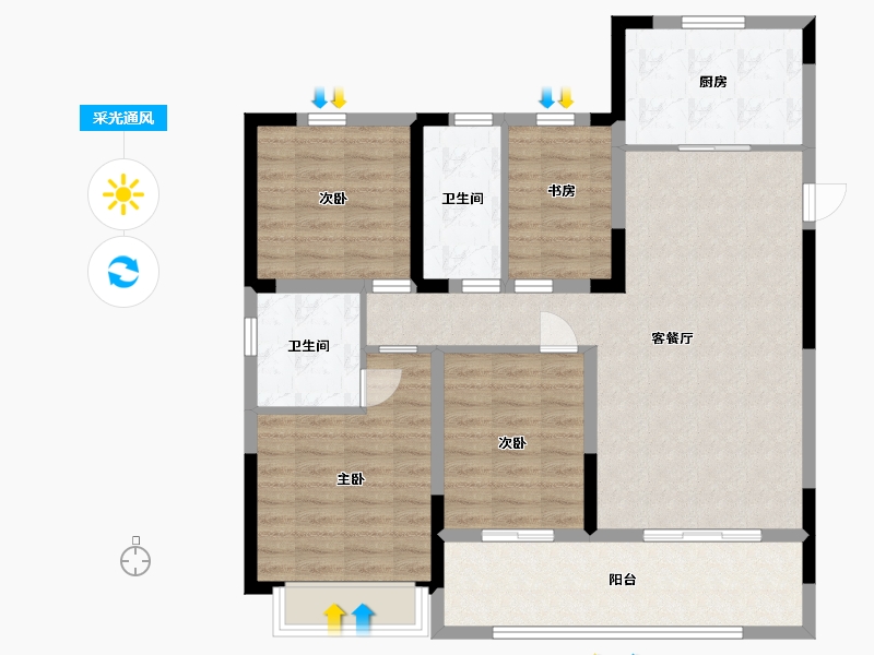 山东省-青岛市-鑫源珺府-102.40-户型库-采光通风