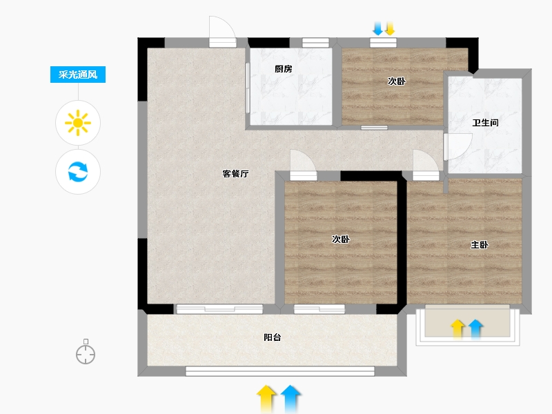 山东省-青岛市-鑫源珺府-70.40-户型库-采光通风