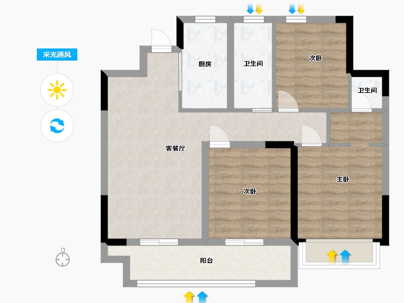 山东省-青岛市-鑫源珺府-76.00-户型库-采光通风