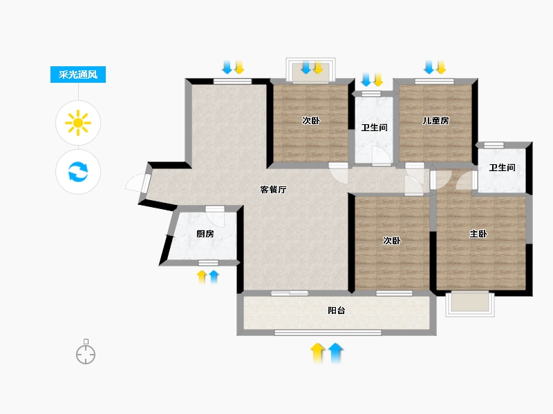 湖南省-长沙市-珠江东方明珠-111.95-户型库-采光通风