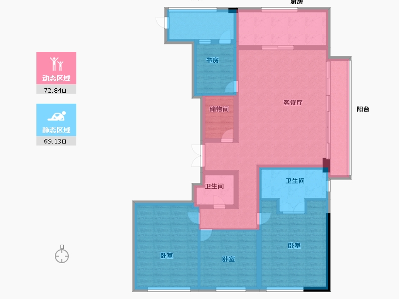 浙江省-宁波市-绿城宁波中心蘭轩-126.98-户型库-动静分区