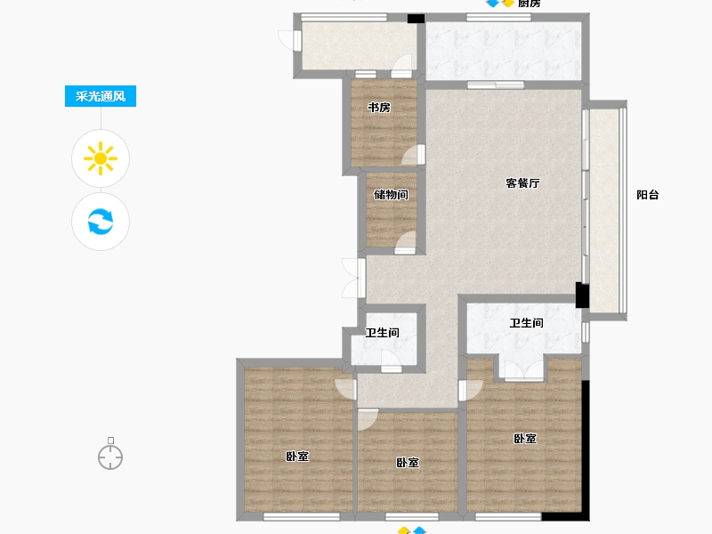 浙江省-宁波市-绿城宁波中心蘭轩-126.98-户型库-采光通风