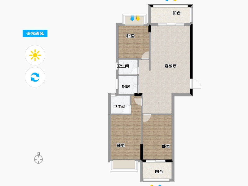 广东省-汕头市-国瑞四季园-83.89-户型库-采光通风