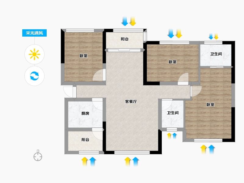 湖南省-长沙市-天元国际公寓-87.82-户型库-采光通风