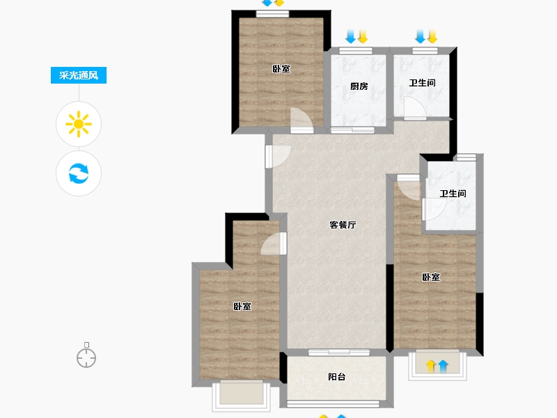 河南省-郑州市-锦荣米兰小镇-86.01-户型库-采光通风