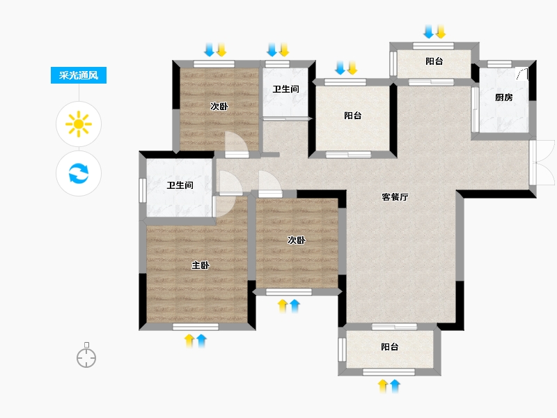 湖南省-长沙市-泰禹云开壹品·樾玺-87.55-户型库-采光通风