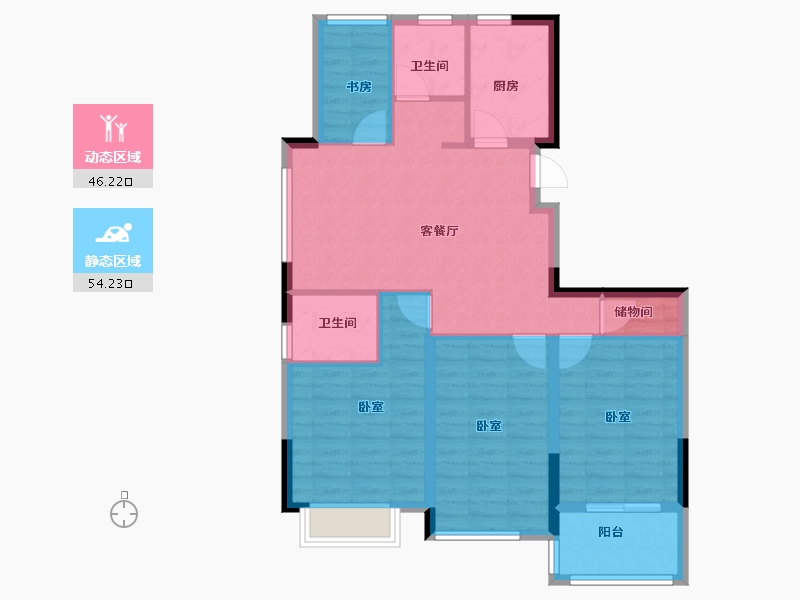 浙江省-宁波市-甬山书苑-90.00-户型库-动静分区