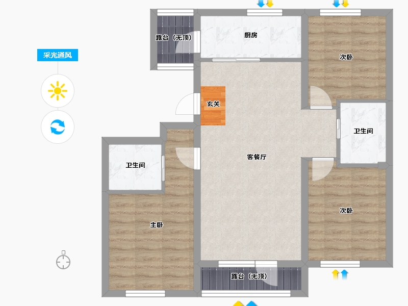 吉林省-长春市-多恩海棠湾-78.86-户型库-采光通风