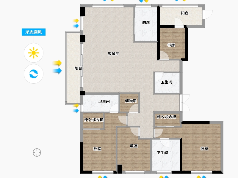 浙江省-宁波市-绿城宁波中心蘭轩-166.00-户型库-采光通风