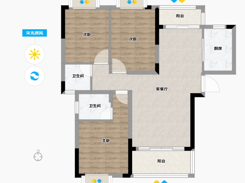 湖南省-长沙市-鲁商·星雅美辰-86.07-户型库-采光通风