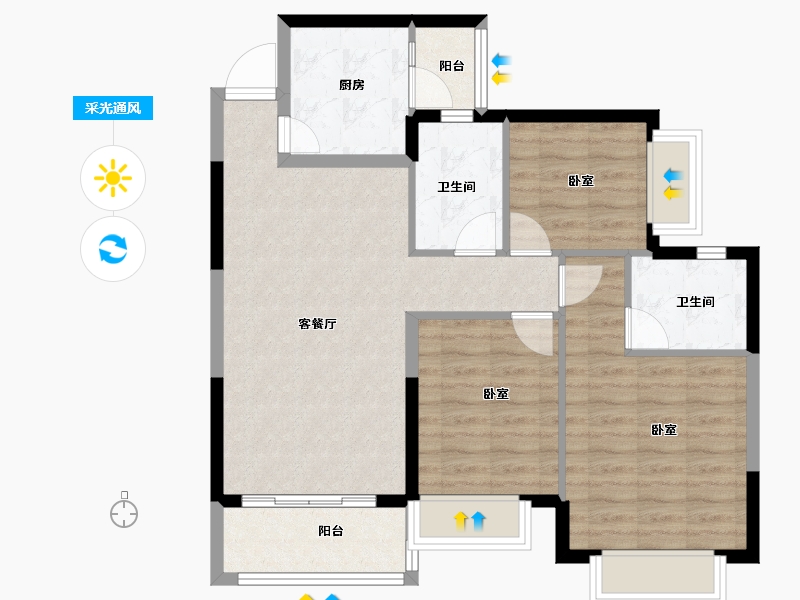 广东省-佛山市-恒大郦湖城-83.01-户型库-采光通风