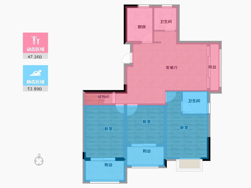 浙江省-宁波市-甬山书苑-90.00-户型库-动静分区