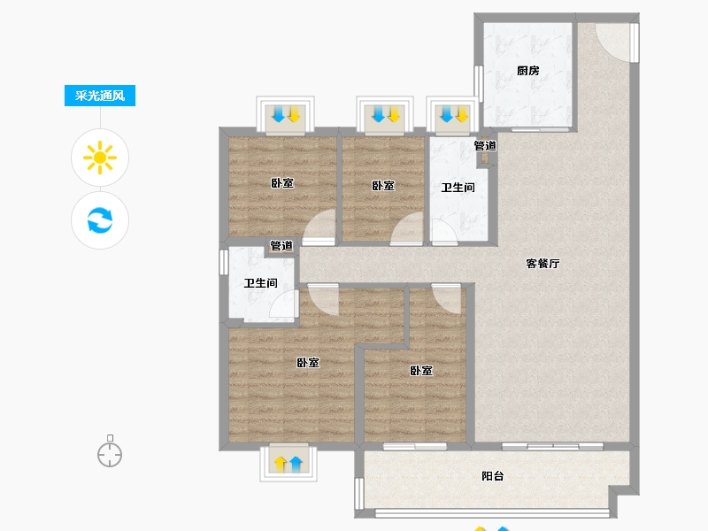 安徽省-宣城市-同曦·黄金时代-112.00-户型库-采光通风