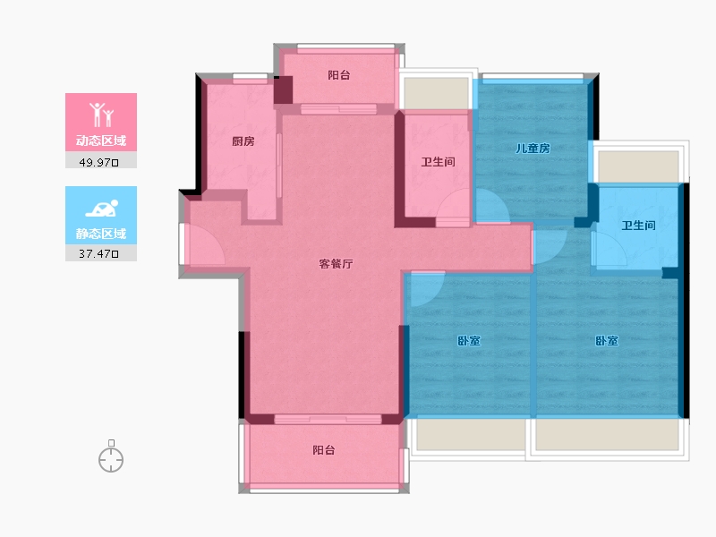 广东省-佛山市-顺德龙光玖龙府-77.84-户型库-动静分区