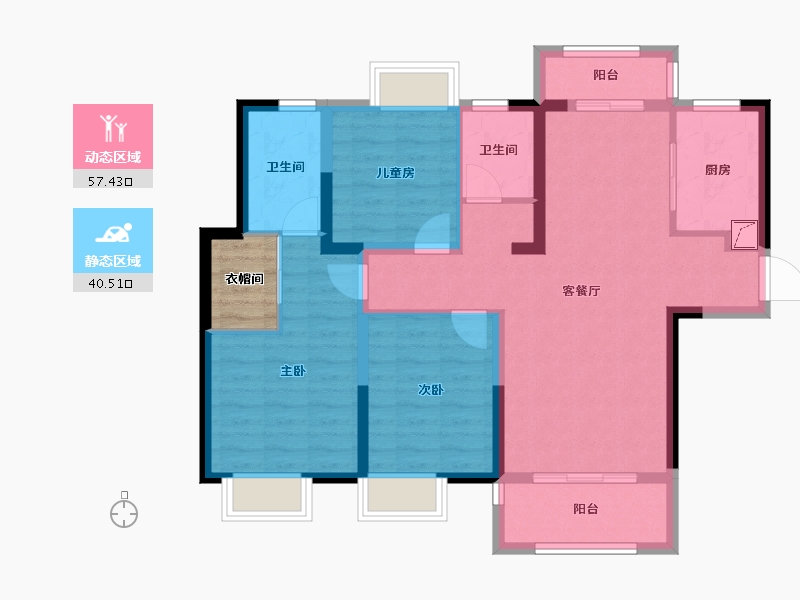 湖南省-长沙市-金地中交麓谷香颂-89.85-户型库-动静分区