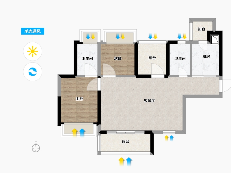 广东省-广州市-宏宇天御江畔-70.01-户型库-采光通风