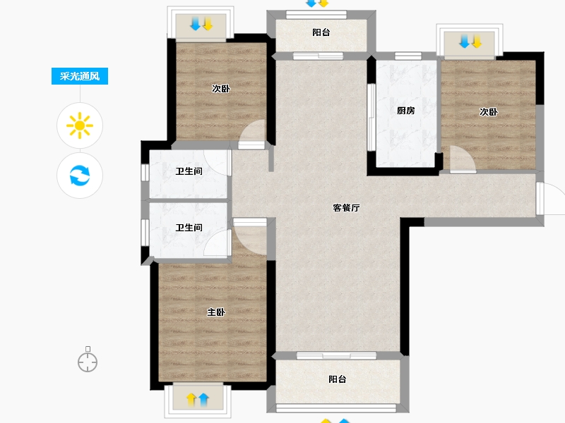 湖南省-长沙市-金地中交麓谷香颂-90.63-户型库-采光通风