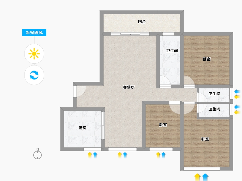 广东省-汕头市-龙光熙海岸-88.82-户型库-采光通风