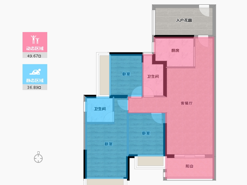 广东省-佛山市-普君新城华府二期-86.44-户型库-动静分区