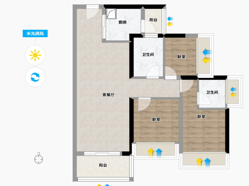 广东省-佛山市-顺德龙光玖龙府-68.00-户型库-采光通风