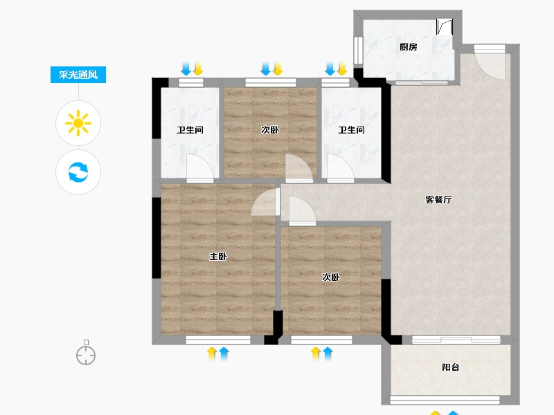 福建省-福州市-世茂云珑-71.00-户型库-采光通风