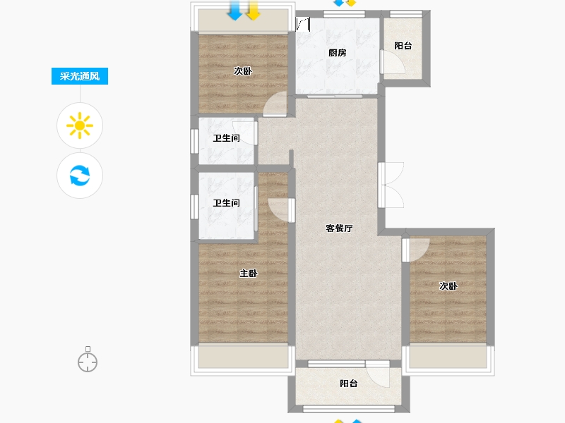 吉林省-长春市-吴中尚玲珑-79.67-户型库-采光通风