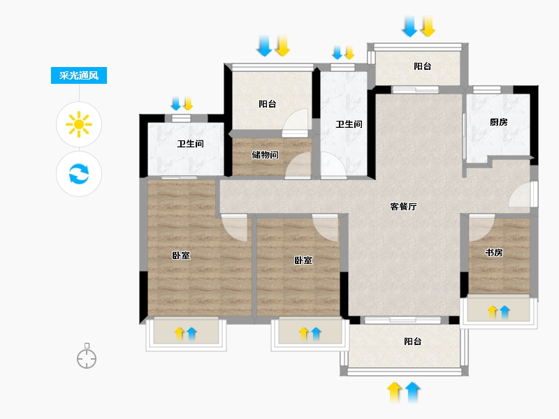 广东省-佛山市-世茂弘阳绿岛湖公馆-84.00-户型库-采光通风