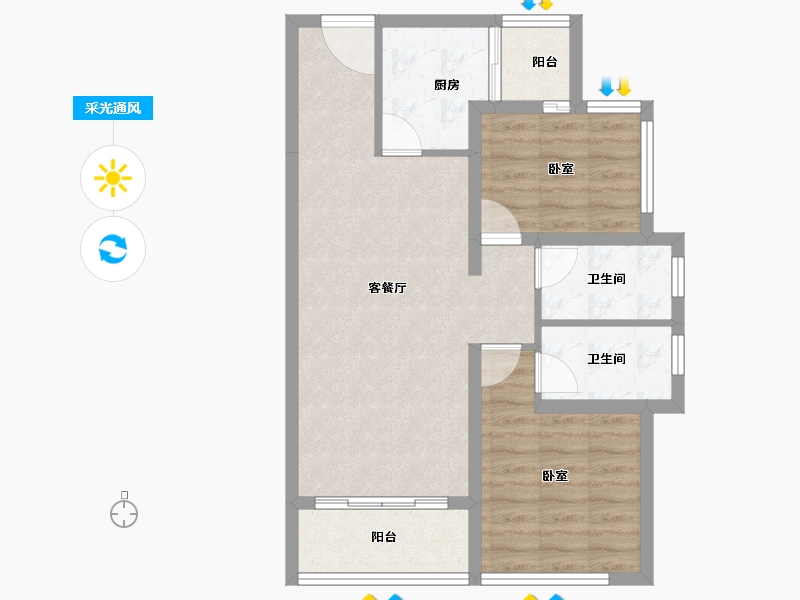 广东省-汕头市-龙光熙海岸-68.07-户型库-采光通风