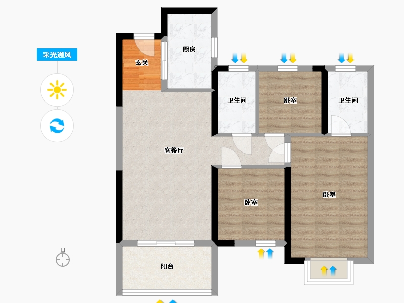 湖南省-岳阳市-保利·堂悦-76.81-户型库-采光通风