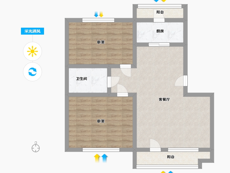 辽宁省-大连市-金地华府二期-66.57-户型库-采光通风