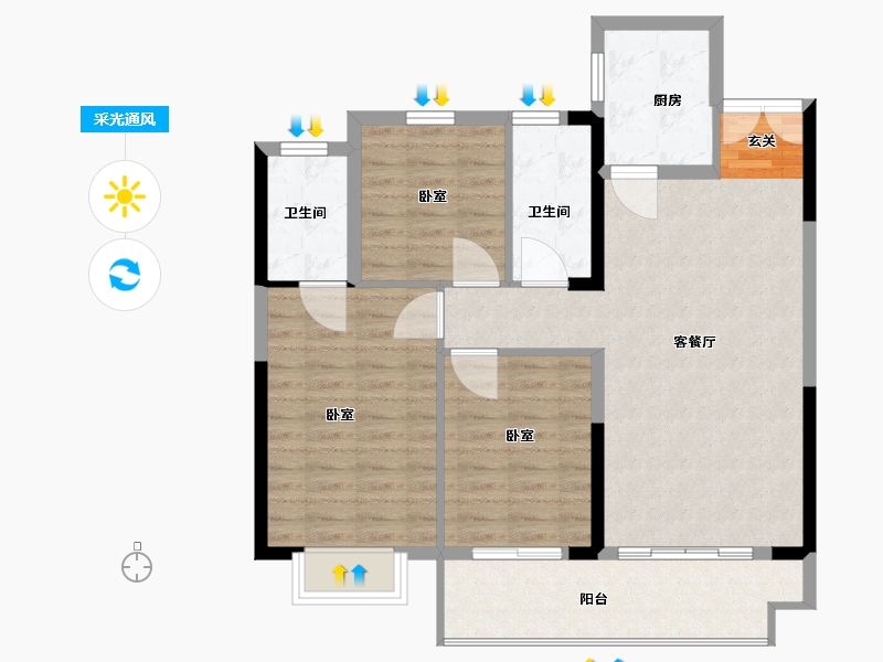 湖南省-岳阳市-大唐世家-90.00-户型库-采光通风