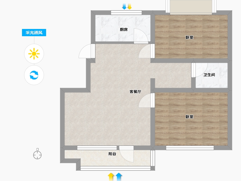 辽宁省-大连市-金地华府二期-62.80-户型库-采光通风