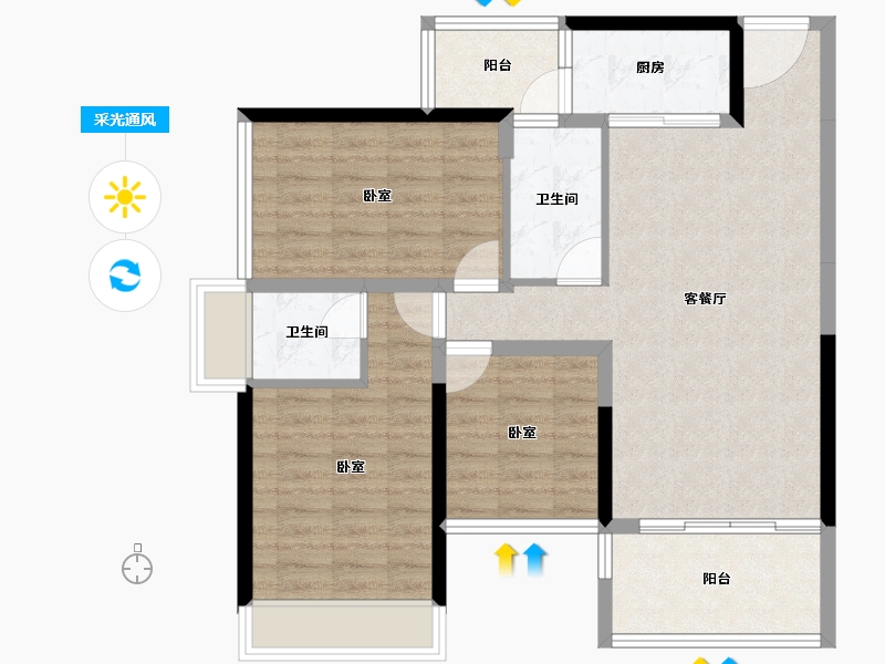 广东省-湛江市-龙溪豪庭-86.69-户型库-采光通风