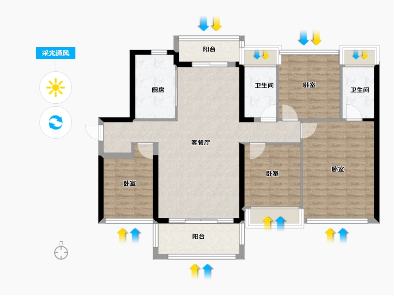 广东省-佛山市-龙光天瀛-107.19-户型库-采光通风