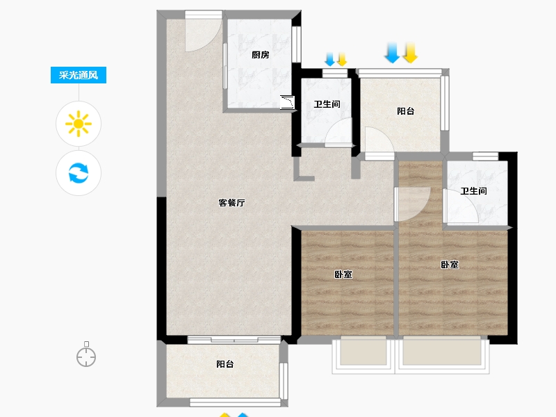 广东省-广州市-融创湖滨首府-74.00-户型库-采光通风