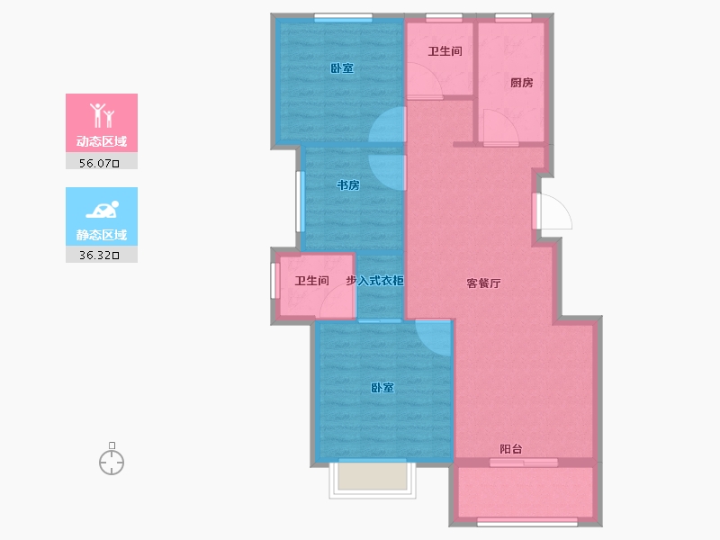 浙江省-宁波市-东隆沁园-84.00-户型库-动静分区