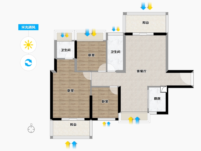 广东省-湛江市-君临蔚蓝海岸-96.30-户型库-采光通风