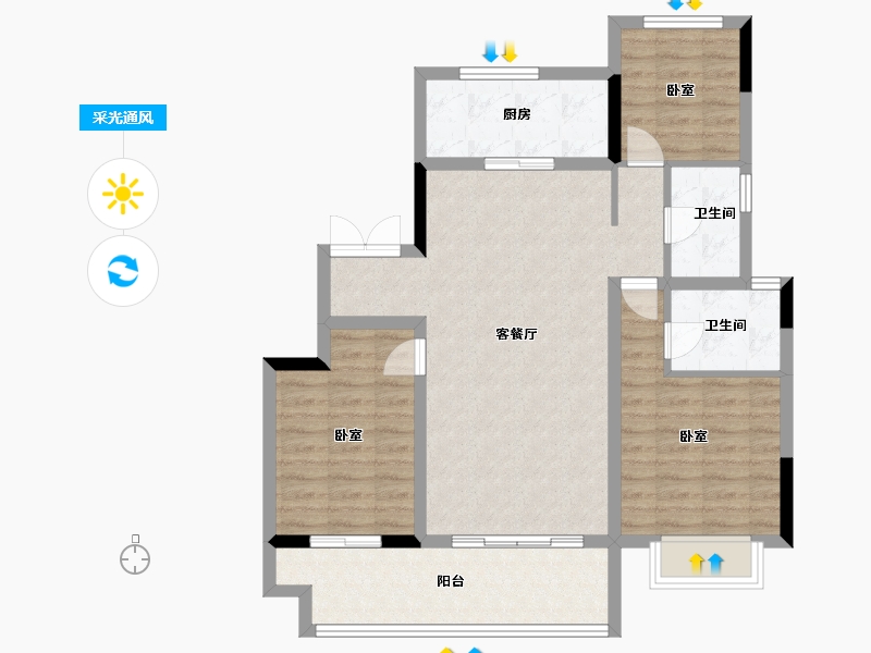 河南省-郑州市-新城·悦隽公馆-88.00-户型库-采光通风