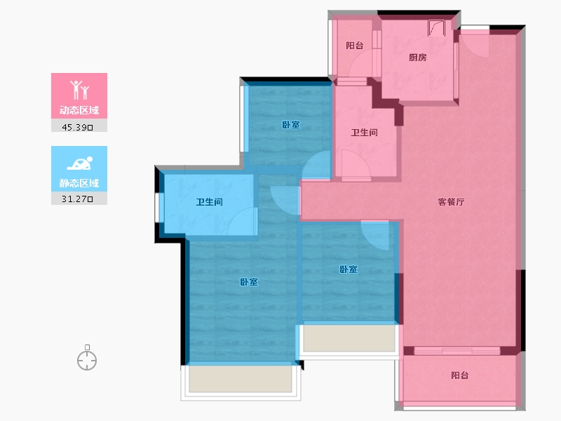 广东省-佛山市-龙光玖悦台-67.77-户型库-动静分区