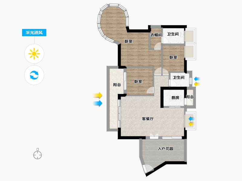 广东省-广州市-粤泰荔湾华府-74.55-户型库-采光通风