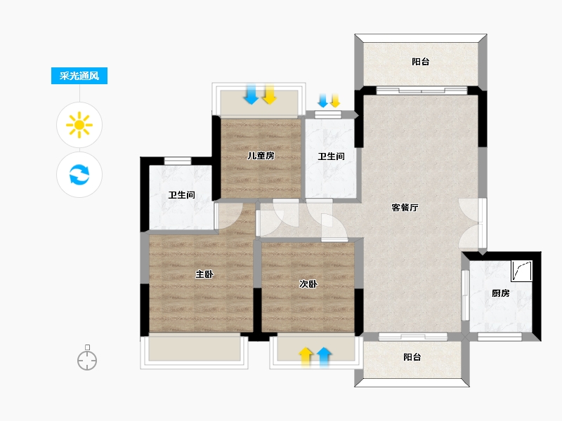 广东省-惠州市-庞源御梓园-70.84-户型库-采光通风